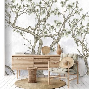 Adesivo Parede Arvore Floresta Flores Folhagem Painel G1153