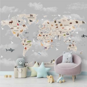 Adesivo Parede Mapa Mundi Zoo Safari Infantil Painel G1177