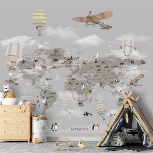 Adesivo Parede Mapa Infantil Aviões Zoo Balões Painel G1182