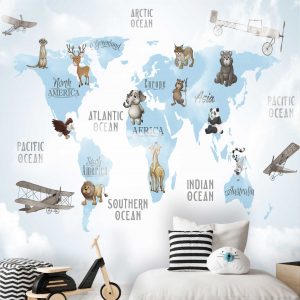 Adesivo Parede Mapa Infantil Zoo Aviões Balões Painel G1187
