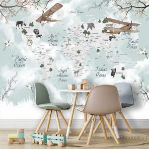 Adesivo Parede Mapa Infantil Zoo Aviões Balões Painel G1188