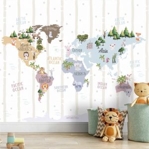 Adesivo Parede Mapa Infantil Zoo Safari Aviões Painel G1196