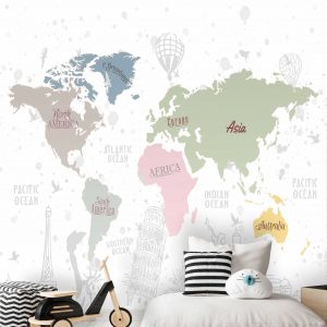 Adesivo Parede Mapa Infantil Zoo Safari Aviões Painel G1197