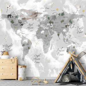 Adesivo Parede Mapa Infantil Zoo Safari Aviões Painel G1198