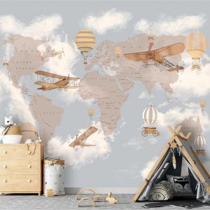Adesivo Parede Mapa Infantil Zoo Safari Aviões Painel G1208