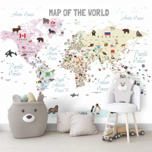 Adesivo Parede Mapa Infantil Zoo Safari Animal Painel G1211