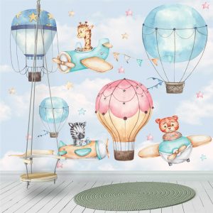 Adesivo Parede Infantil Balões Aquarelado Zoo Painel G1220