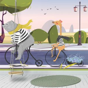 Adesivo Parede Infantil Urso Girafa Bicicleta Painel G1221