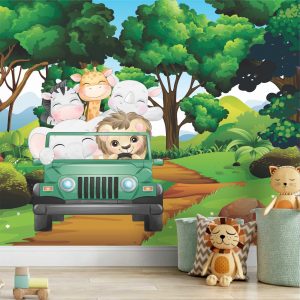 Adesivo Parede Infantil Jipe Zoo Safari Animal Painel G1222
