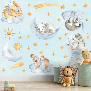 Adesivo Parede Infantil Ursinho Nuvem Aquarela Painel G1224