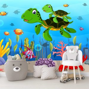 Adesivo Parede Infantil Tartaruga Fundo Do Mar Painel Gg958