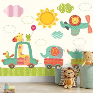 Adesivo De Parede Infantil Zoo Safari Trenzinho Painel Gg959