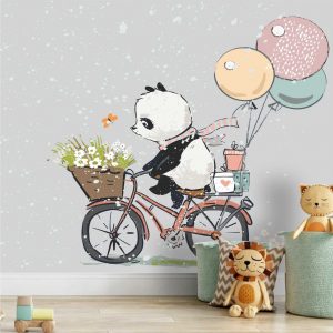 Adesivo De Parede Infantil Urso Panda Bicicleta Painel Gg977