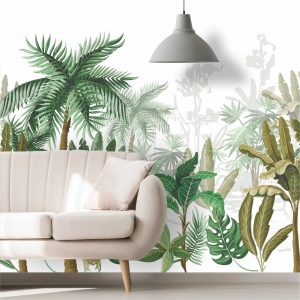 Adesivo De Parede Folhagem Tropical Floresta Painel Gg982