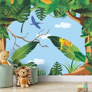 Adesivo Parede Infantil Floresta Tropical Flor Painel Gg992