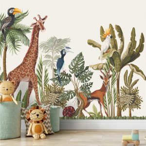 Adesivo De Parede Tropical Infantil Zoo Safari Painel Gg995